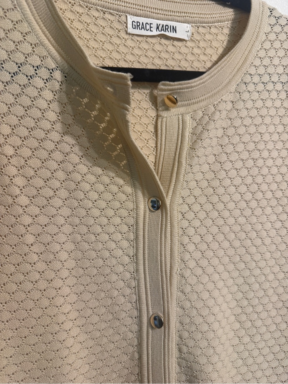 GRACE KARIN Textured Button-Down Cardigan Sweater - Cream/Beige - Picture 8 of 10